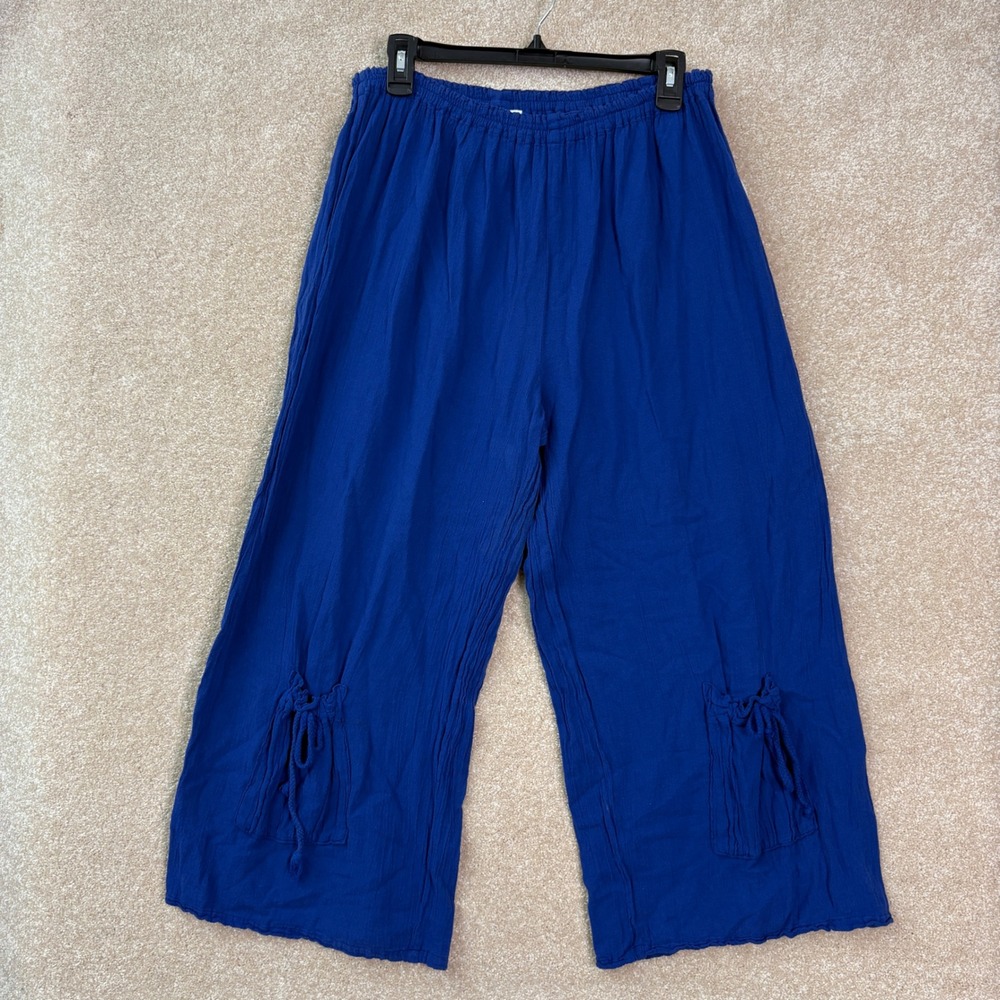 NWT OH MY GAUZE Sammy Pants Women's Size 2 L/XL 12/14 Blue Cotton Wide Leg